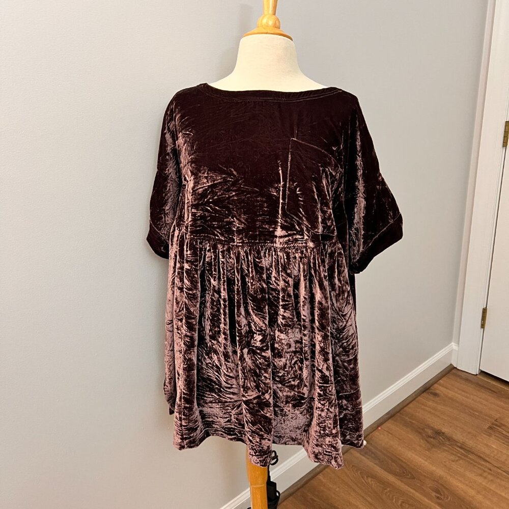 We the Free Moon City Velvet Babydoll Mini Dress Tunic Plum Raisin Sz M - Picture 5 of 10